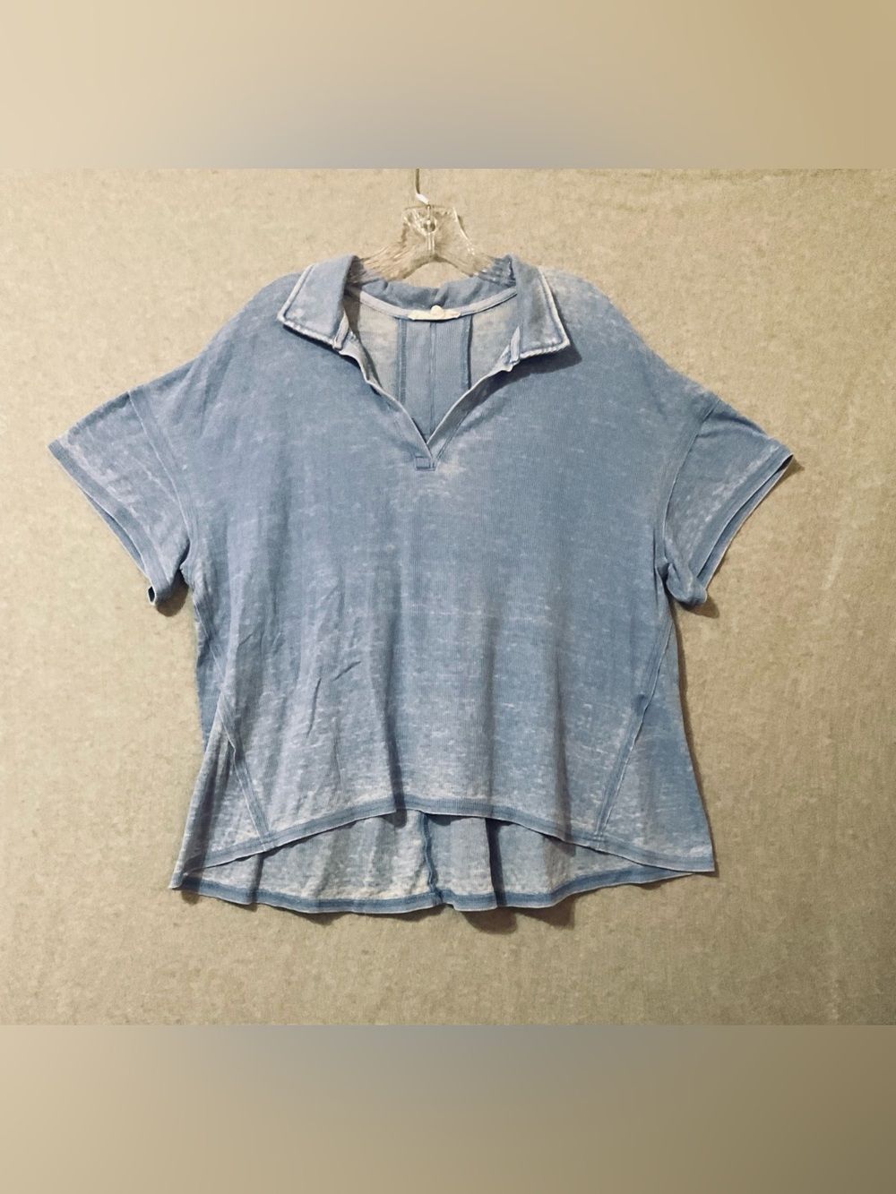 Jane Delancey Casual Women's Washed Blue Short Sleeve Polo Top Sz L